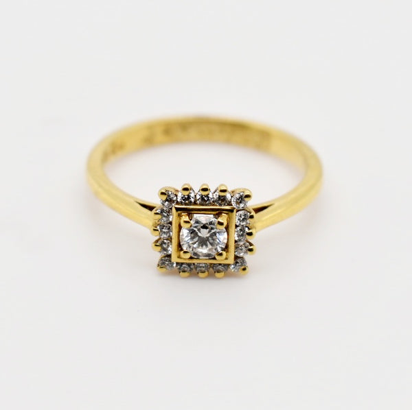 18k Yellow Gold Square Cluster Diamond Engagement Ring