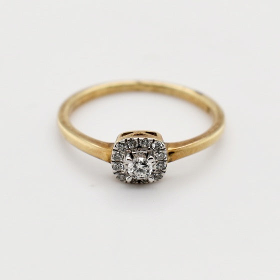 9ct Yellow Gold Cushion Engagement Diamond Ring