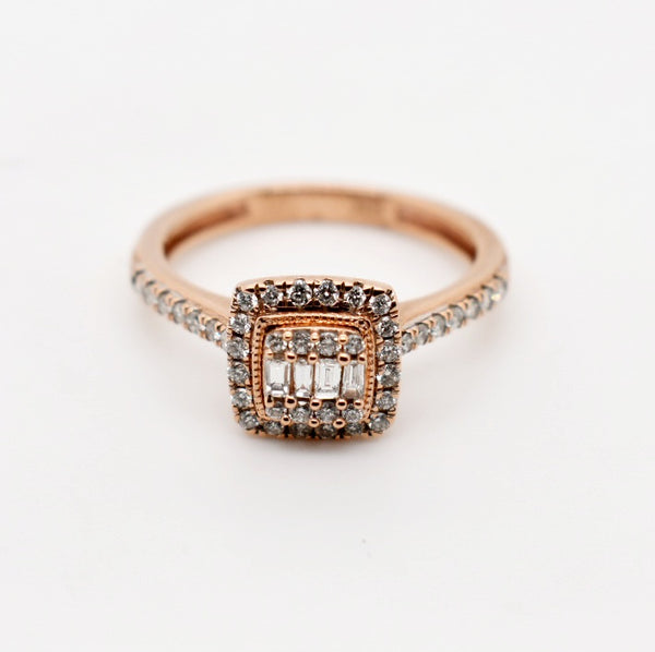 9ct Rose Gold Baguette Square Diamond Ring