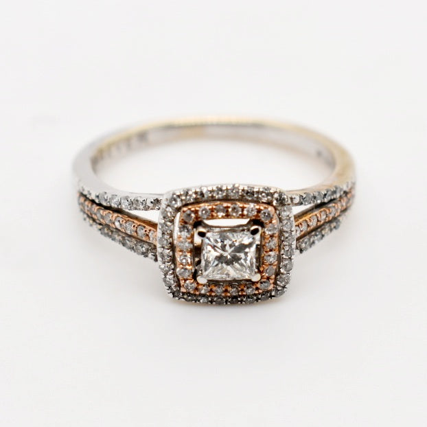 9ct Two Tone Gold Cushion Cut Diamond Ring