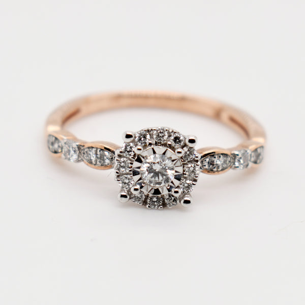 9ct Rose Gold 4 Claw Cluster Diamond Engagement Ring