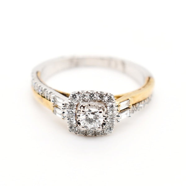 9ct Two Tone Cushion Cut Diamond Ring