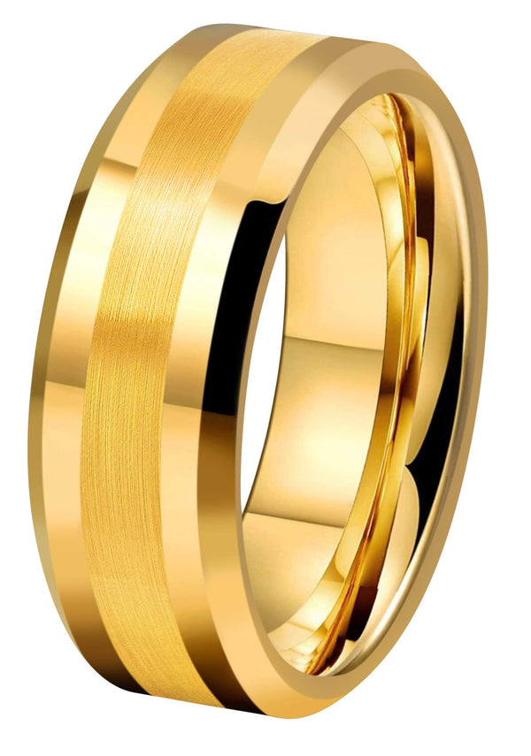 Tungsten Gold Beveled Stripe Band