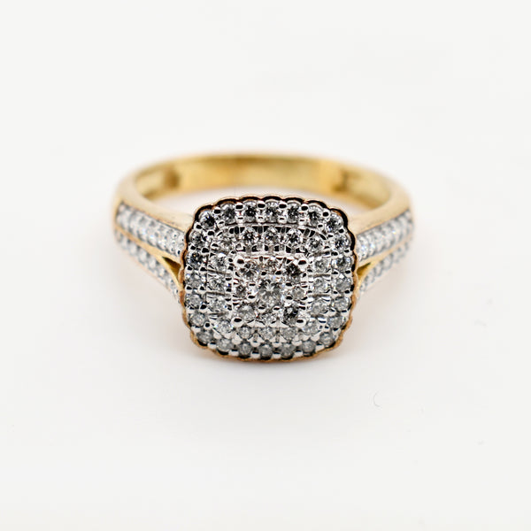 9ct Yellow Gold Cushion Cut Diamond Ring