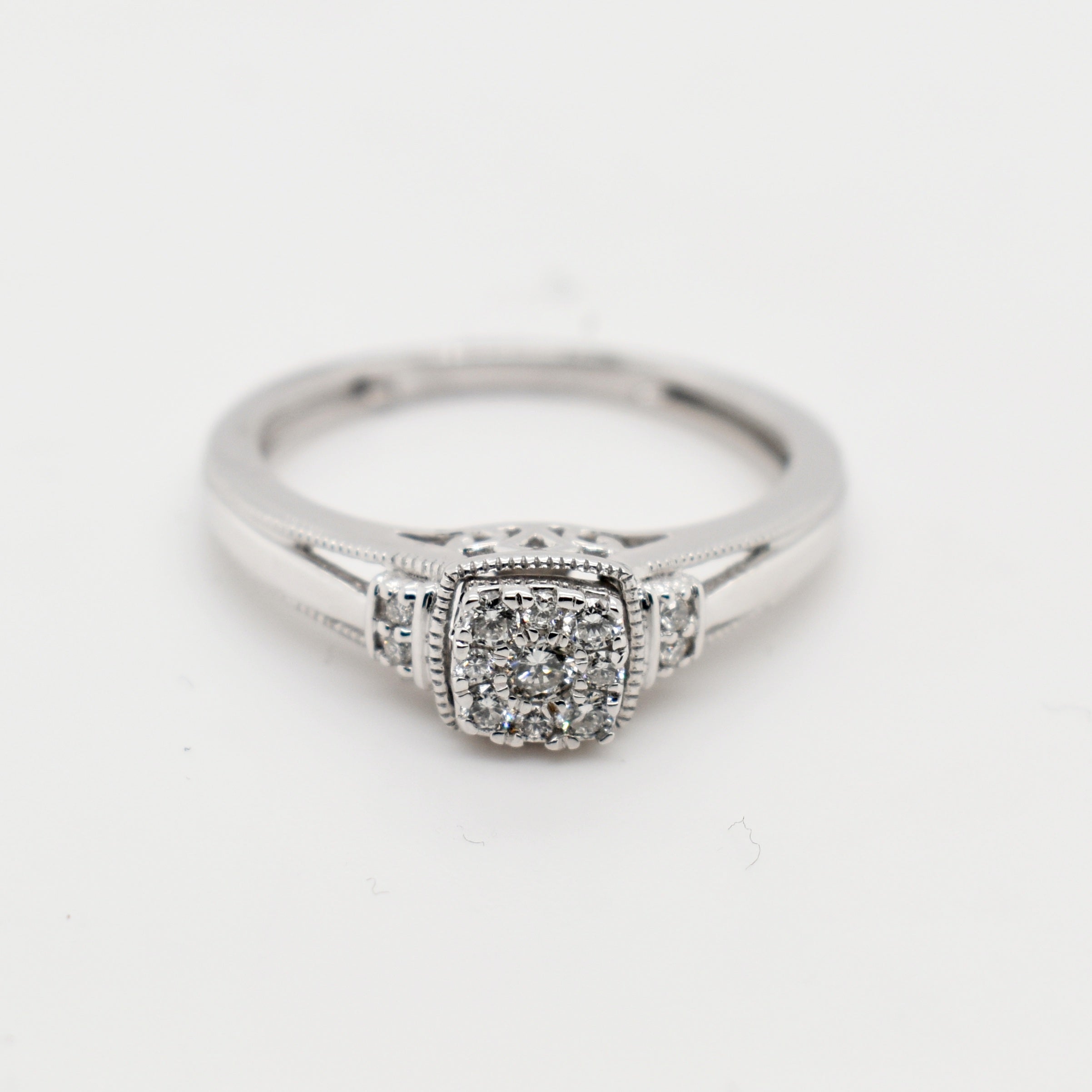 9ct White Gold Square Cut  Diamond Ring