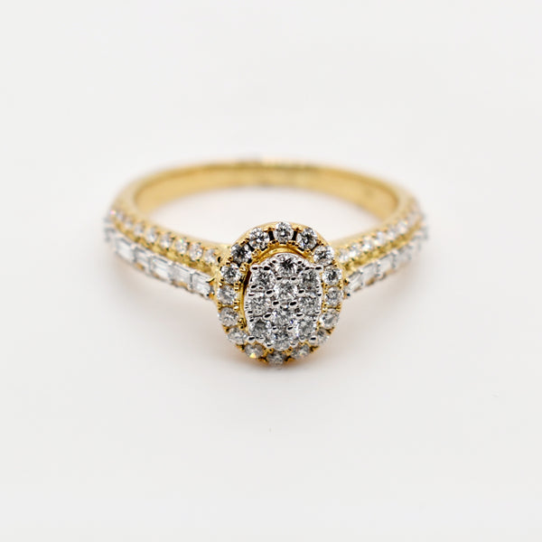 9ct Yellow Gold Cluster Halo Diamond Ring