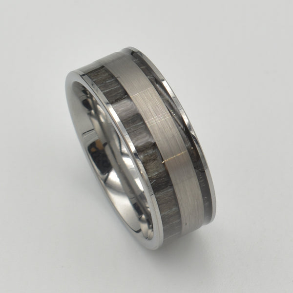 Tungsten Grey & Black Striped Band