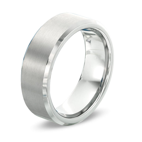 Tungsten Silver Grey Beveled Band