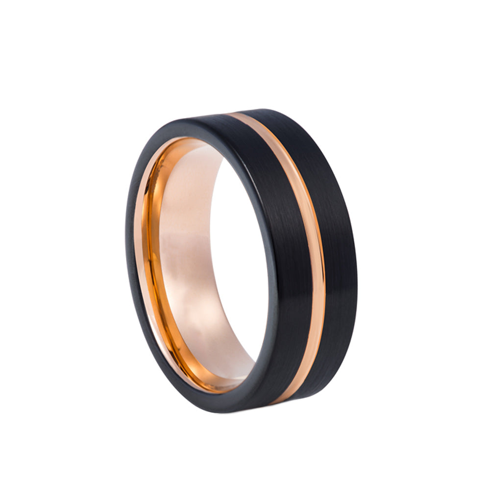 Tungsten Black & Rose Gold Stripe Band