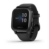 Garmin Venu Sq  Music Edition Slate Aluminium Bezel with Black Case and Silicone Band.