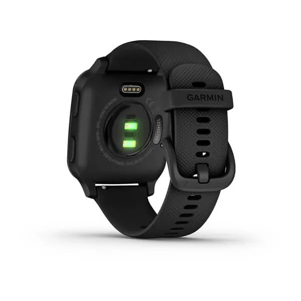 Garmin Venu Sq  Music Edition Slate Aluminium Bezel with Black Case and Silicone Band.