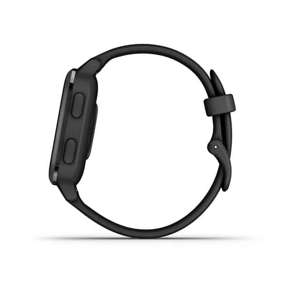 Garmin Venu Sq  Music Edition Slate Aluminium Bezel with Black Case and Silicone Band.